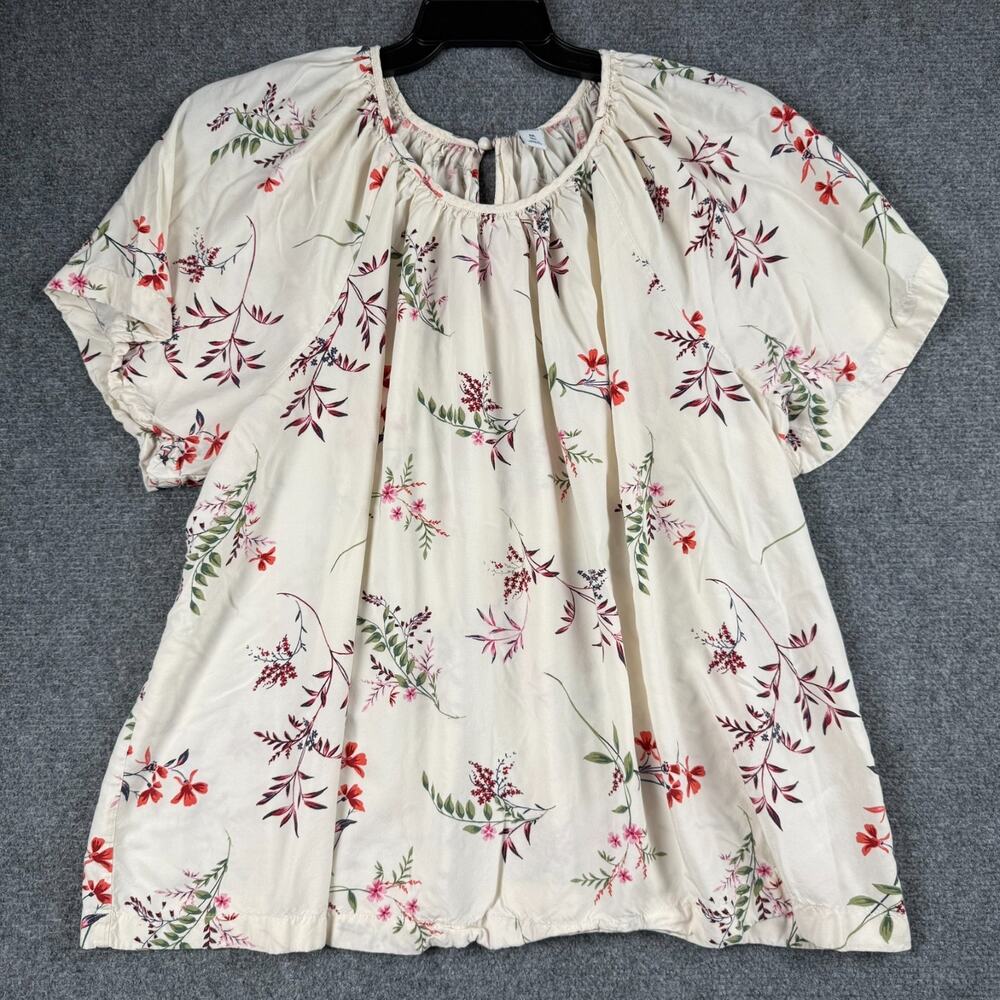 OLD NAVY Women’s XXL Tall Cream Botanical Floral Print Short Sleeve Blouse